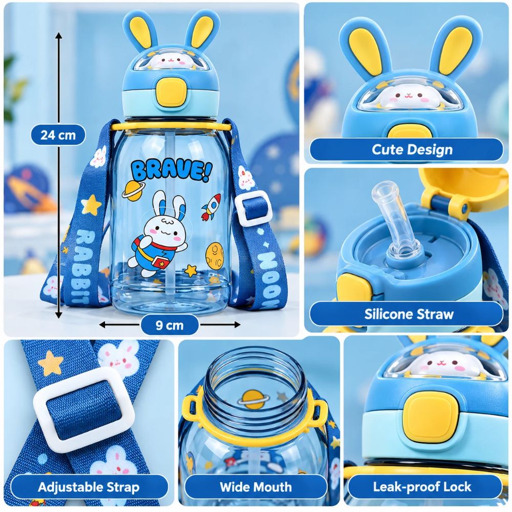 Bunny Cartoon Kids Water Bottle – Blue