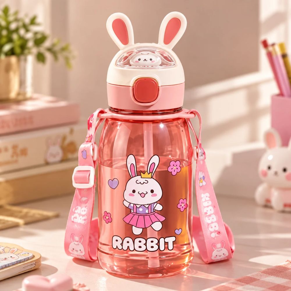 Bunny Cartoon Kids Water Bottle – Pink