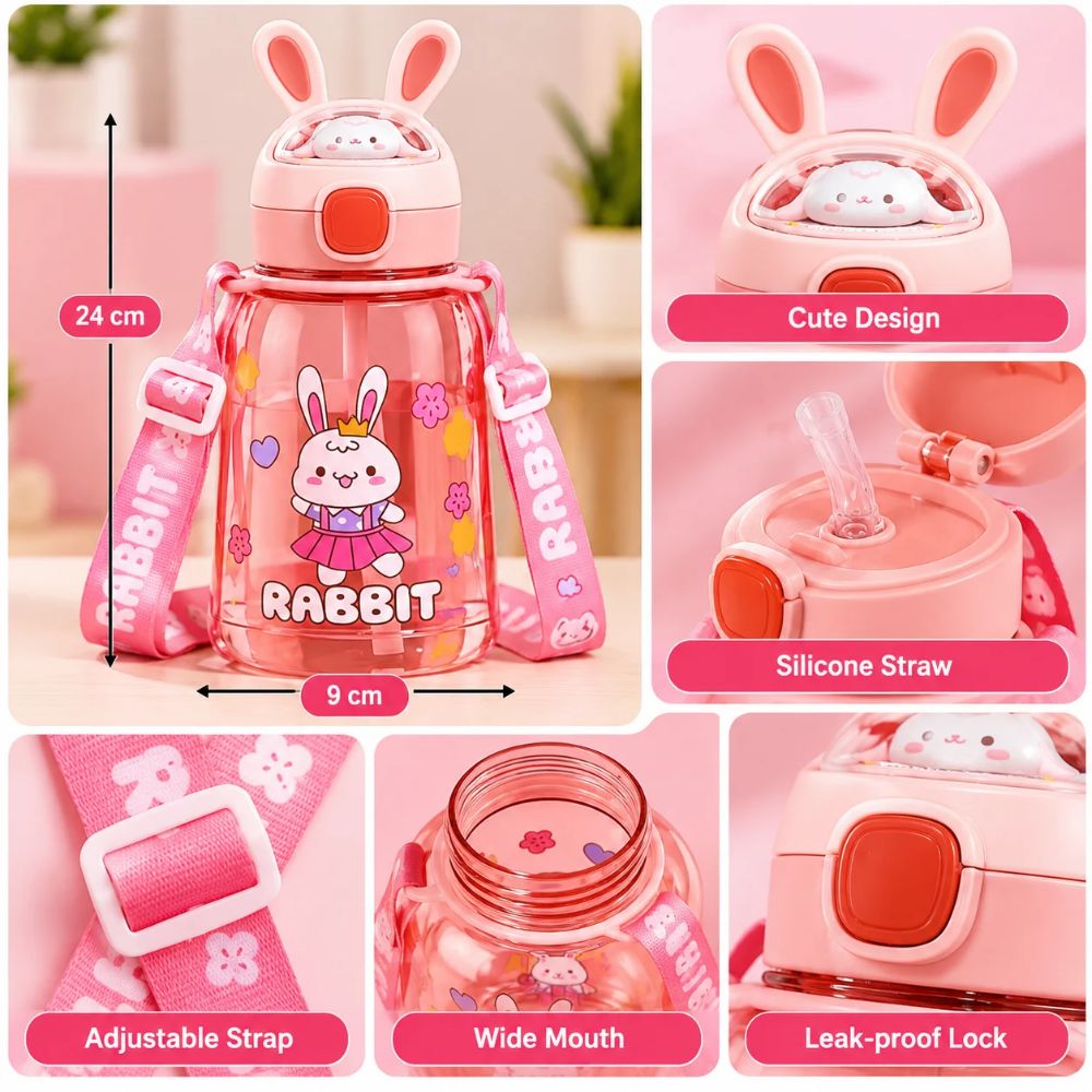 Bunny Cartoon Kids Water Bottle – Pink