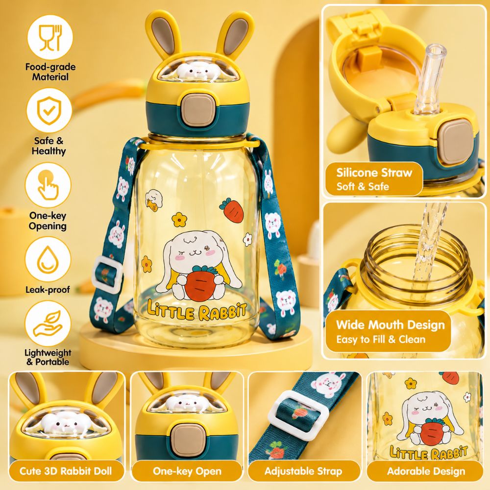 Bunny Cartoon Kids Water Bottle – Yellow
