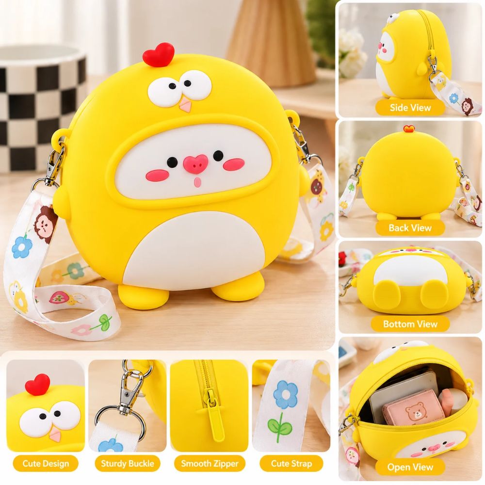 Cute Cartoon Silicone Kids Sling Bag - Yellow