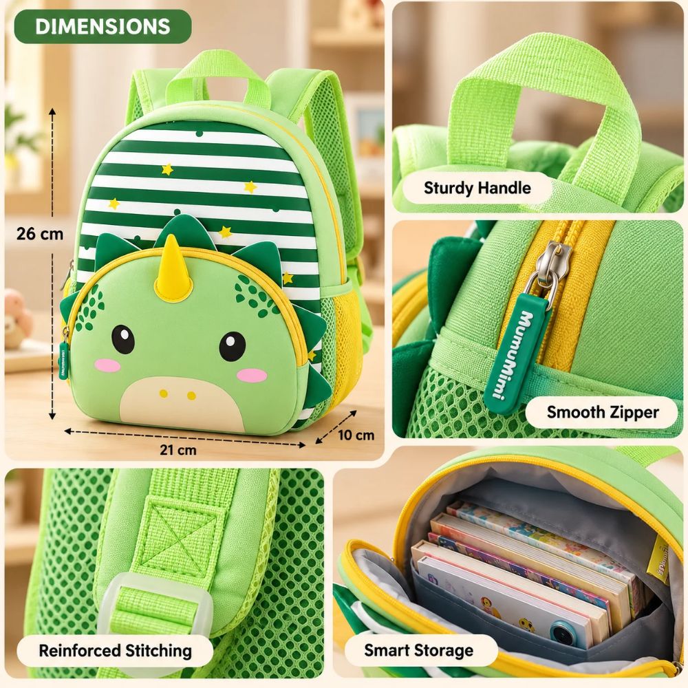 Cute Dinosaur Kids Backpack - Green