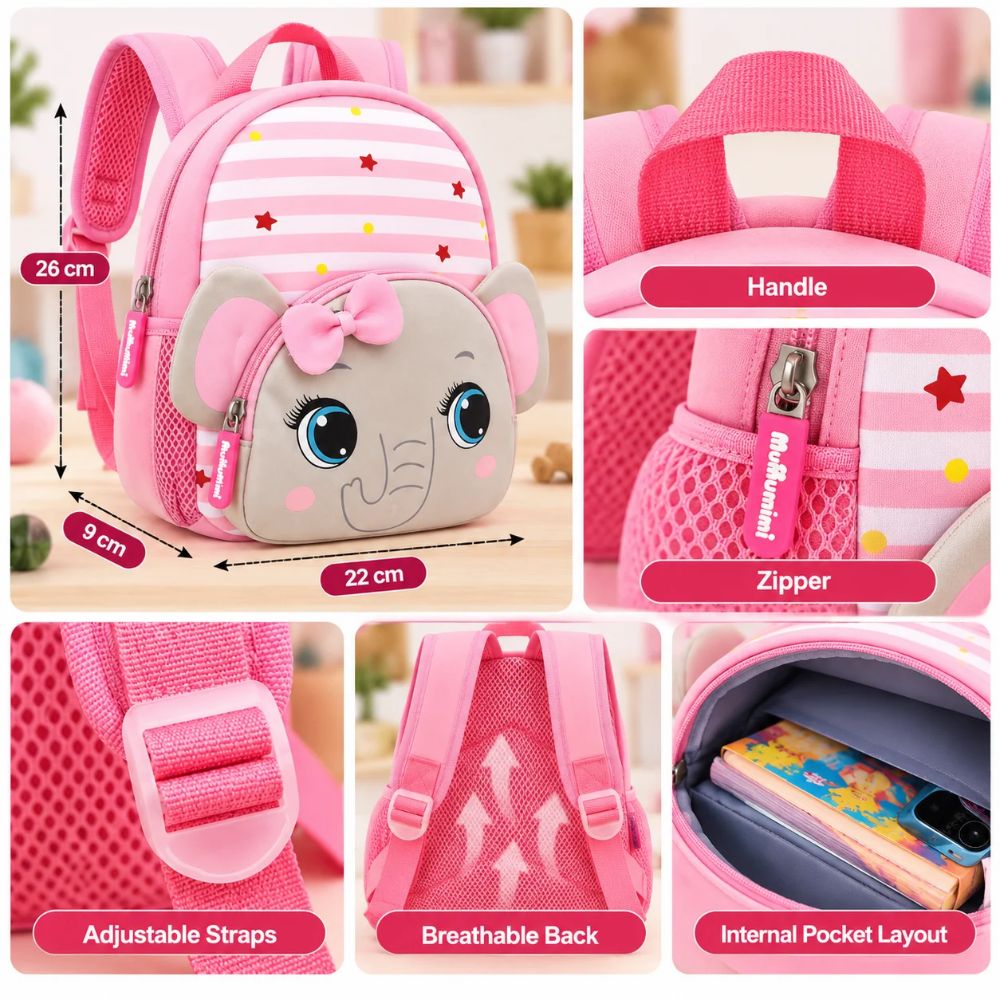 Cute Elephant Kids Backpack - Pink