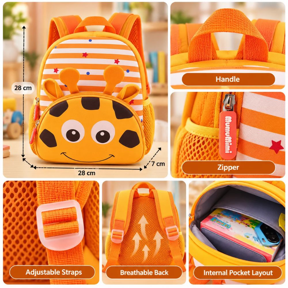 Cute Giraffe Kids Backpack - Mustard & Orange