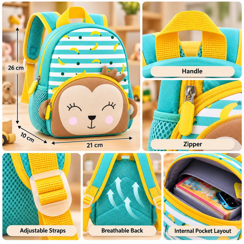 Cute Monkey Kids Backpack - Blue
