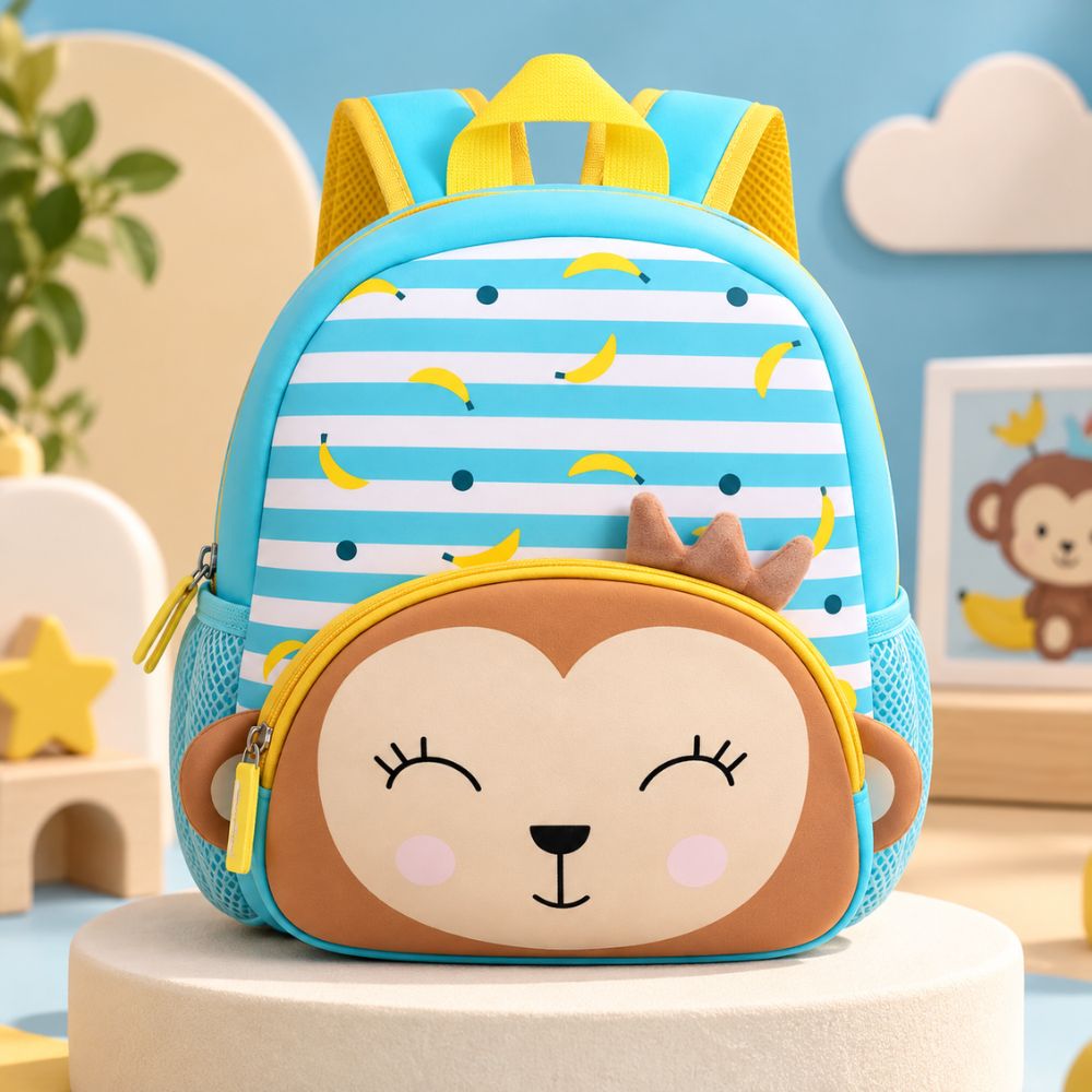 Cute Monkey Kids Backpack - Blue