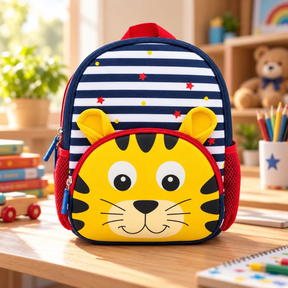 Cute Tiger Kids Backpack - Blue & Red