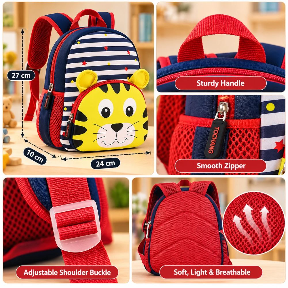 Cute Tiger Kids Backpack - Blue & Red