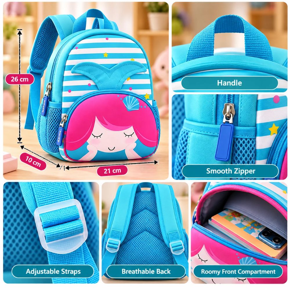 Cute Mermaid Kids Backpack - Blue