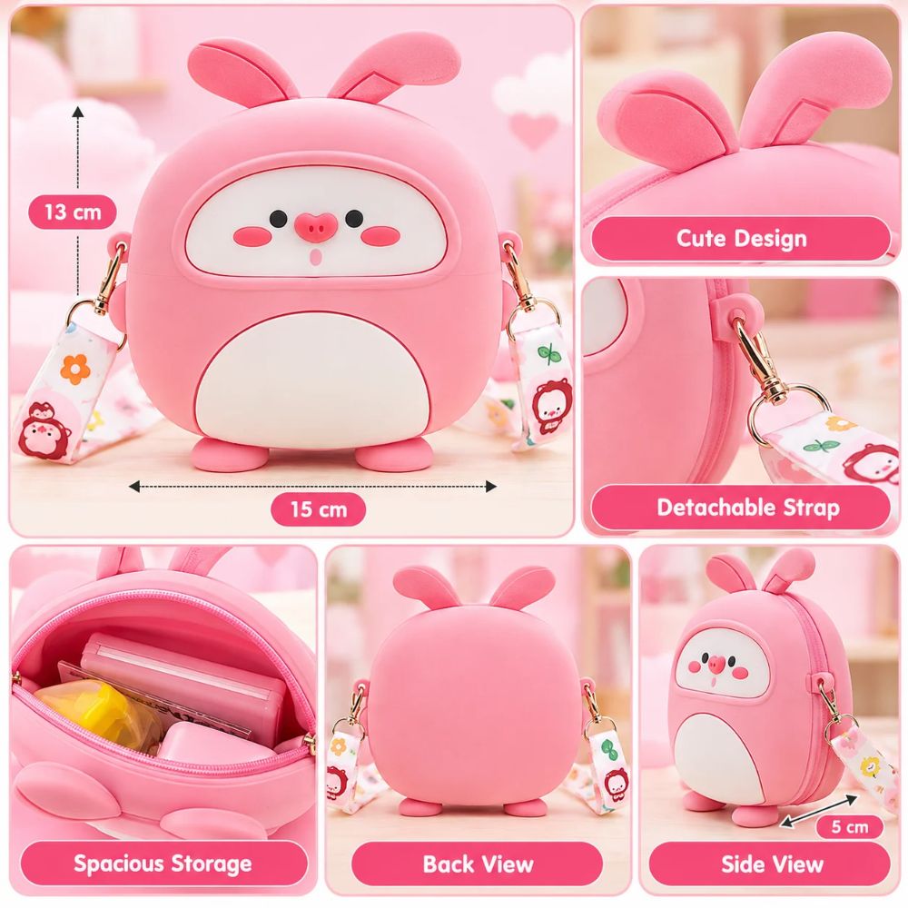 Cute Cartoon Silicone Kids Sling Bag - Pink