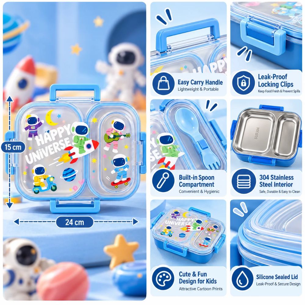 Transparent Lid Kids Lunch Box 600 ML – Blue