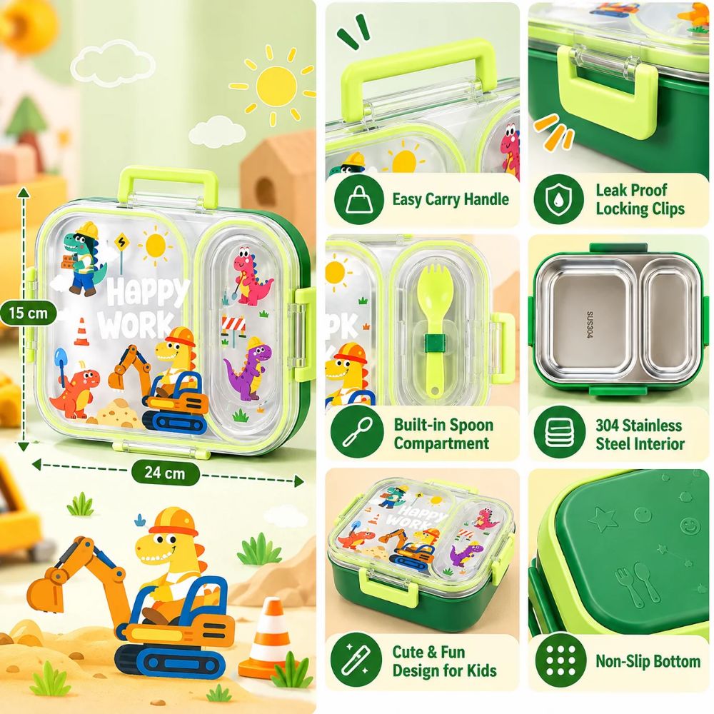Transparent Lid Kids Lunch Box 600 ML – Green