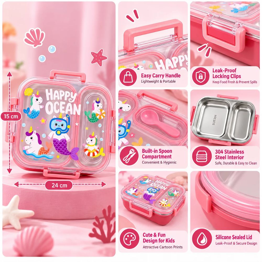 Transparent Lid Kids Lunch Box 600 ML – Pink