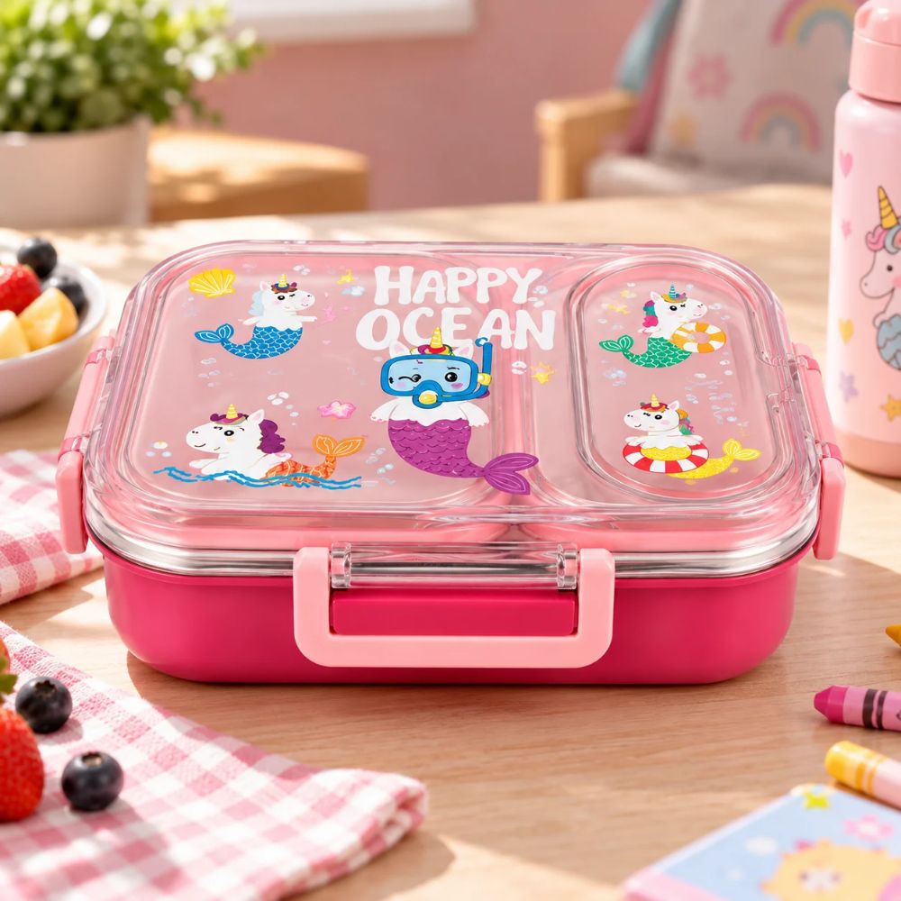 Transparent Lid Kids Lunch Box 600 ML – Pink