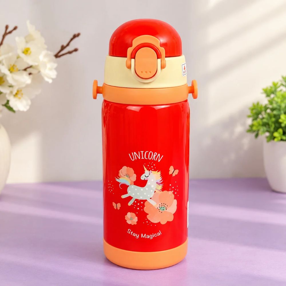 Unicorn Adventure Kids Thermos Water Bottle – Red | 450 ML
